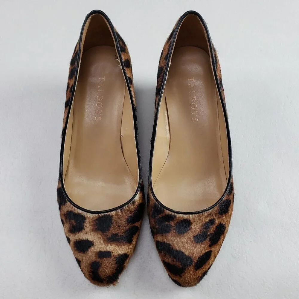 Talbots Leopard Print Laney Wedge Womens 7 Brown Calf Hair Low Closed Toe Heel
